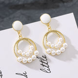 White Pearl Double Ring Earrings