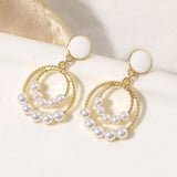 White Pearl Double Ring Earrings